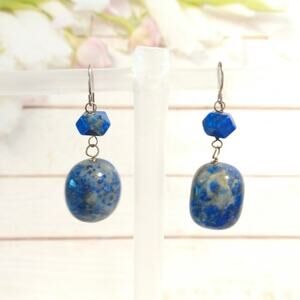 LUC 925 Sterling Silver Dangle Drop Earrings Lapis Lazuli Bead Hook Signed Lot